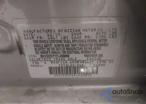 2015 Nissan Versa Note S (Sr)/S Plus/Sl/Sr/Sv from USA, damaged, VIN 3N1CE2CP1FL400893